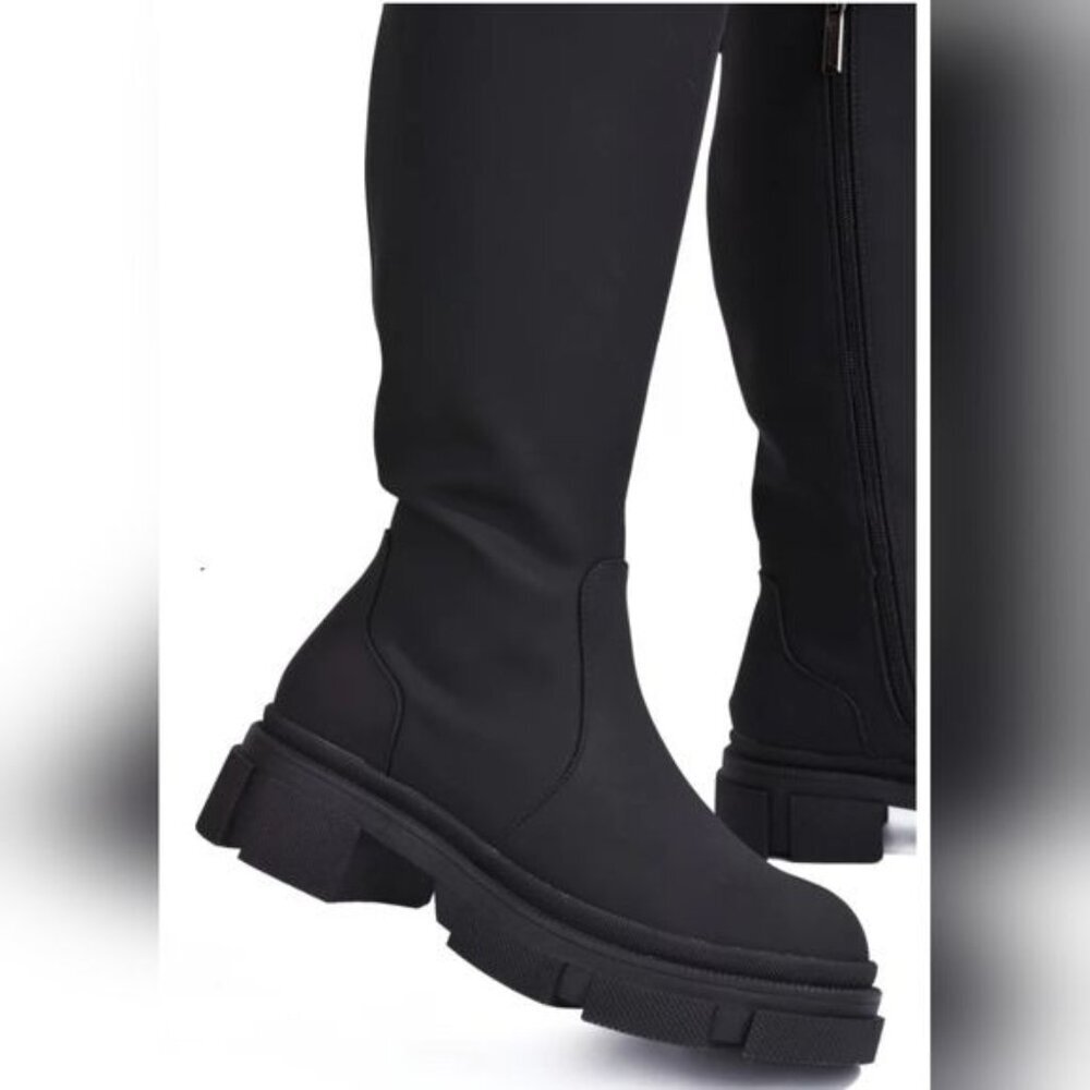 Black Color Round Toe Synthetic Mid Calf Boots Side Zipper Women's - Picture 5 of 5